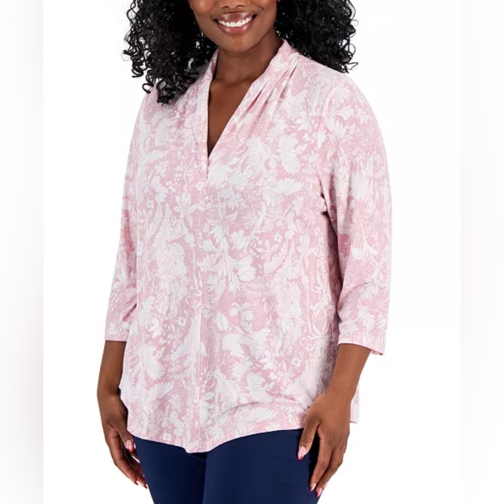 220M NWT JM Collection Plus Size Floral-Print Front-Pleat Top - Size: 0X